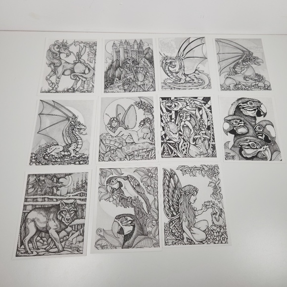 VTG Dan Thompson Fine Art Adult Coloring Book POSTCARDS Fantasy Dragon Fairy - Picture 8 of 8